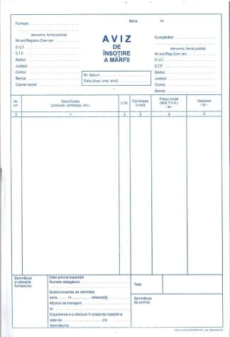 Aviz de insotire a marfii A4 / 3 Exemplare